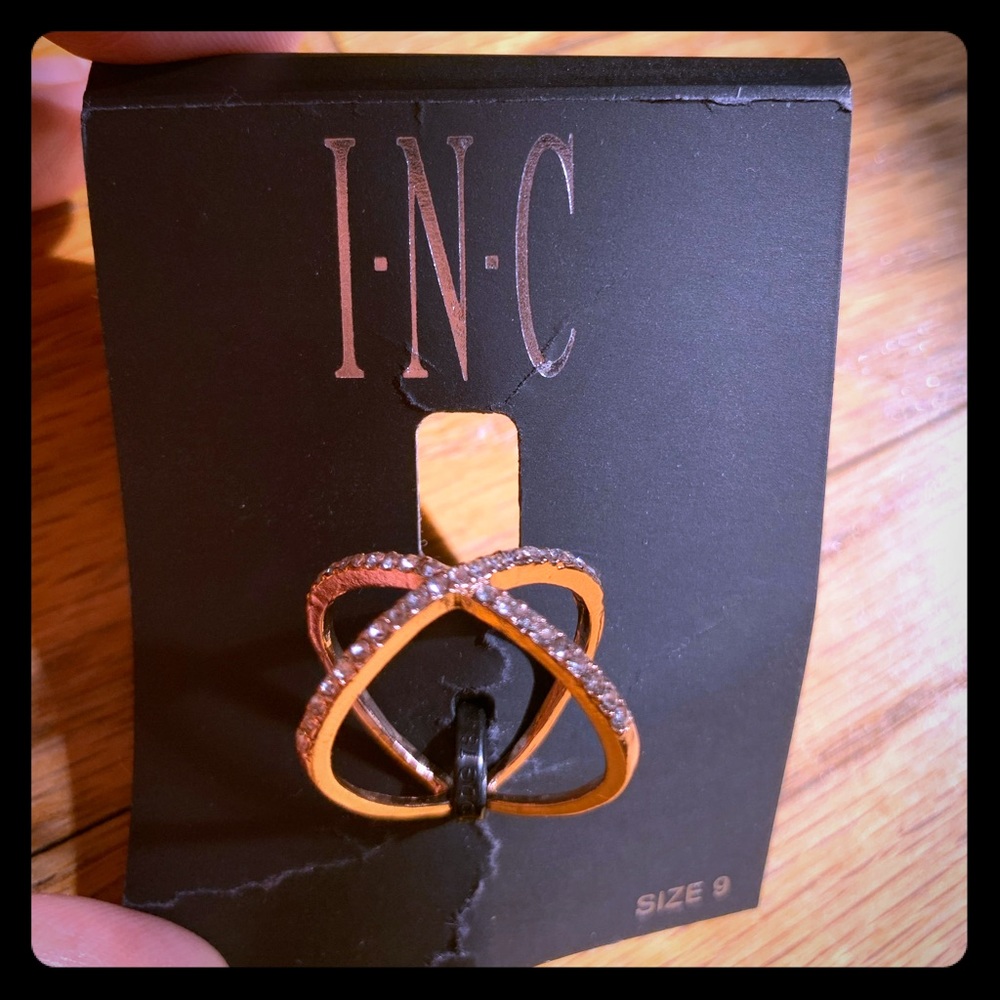 Rose Gold Criss Cross Ring with Diamond Accents